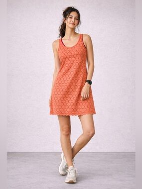 Title Nine Coral Magenta Laser-Cut Tank Dress Athletic Sporty Outdoor Stretch S